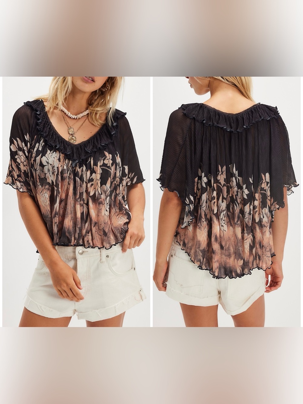 NWT Free People Flora Cape Top - black combo - XS
